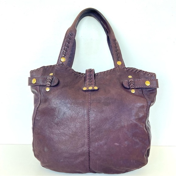 LUCKY BRAND Eggplant Purple Smooth Leather Studded Stitching Accent Shoulder Bag - Picture 5 of 12